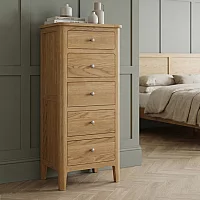 Solid Oak Tallboy Chest of Drawers 5 Drawer