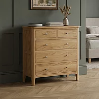 Solid Oak 2 Over 3 Chest of Drawers 5 Drawer