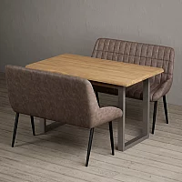 Parker 160cm Solid Oak Dining Table with 2 Brown Benches