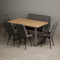 Parker 160cm Solid Oak Dining Table with 4 Grey Larson Chairs and 1 Grey Bench