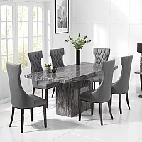Crema 160cm Grey Marble Dining Table with 4 Grey Sophia Chairs