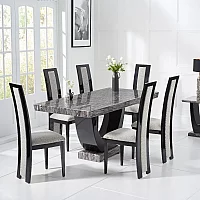 Novara 170cm Dark Grey Pedestal Marble Dining Table with 4 Brown Novara Chairs