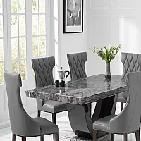 Novara 200cm Dark Grey Pedestal Marble Dining Table with 8 Grey Sophia Chairs