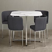Rhodes White Marble Effect Ceramic Dining Table with 4 Grey Rhodes Chairs