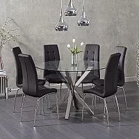 Rodin Round Glass Dining Table with 4 Cream Enzo Chairs