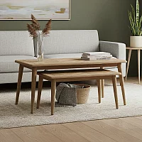 Solid Oak Nesting Coffee Tables Herringbone Detail