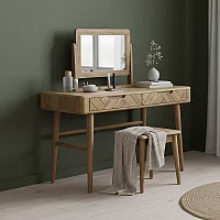 Solid Oak Dressing Table Set Herringbone Detail