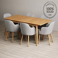 Extending Ruben 200cm Retro Oak Dining Table with 10 Light Grey Oliver Chairs