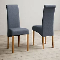 Helmsley 150cm Round Oak Dining Table with 8 Blue Scroll Back Chairs