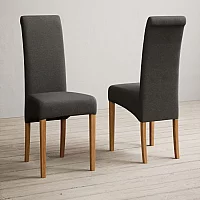 Extending York 90cm Solid Oak Dining Table with 4 Charcoal Grey Scroll Back Chairs