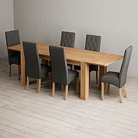 Sheringham 200cm Solid Oak Dining Table with 10 Grey Maya Chairs with Sheringham Oak Extensions Pair