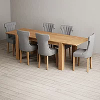 Extending Sheringham 200cm Solid Oak Dining Table with 6 Grey Clara Chairs