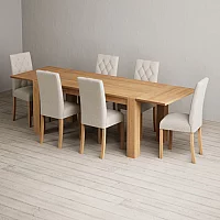 Sheringham 200cm Solid Oak Dining Table with 6 Grey Isabella Chairs with Sheringham Oak Extensions Pair