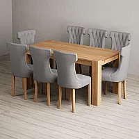 Sheringham 200cm Solid Oak Dining Table with 8 Grey Clara Chairs
