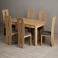Extending Somerton 160cm Solid Oak Dining Table with 6 Blue Lucca Chairs