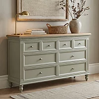 Francis Oak and Soft Green Painted Wide Chest Of Drawers