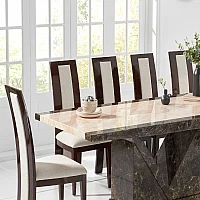 Tenore 220cm Extra Large Marble Dining Table with 12 Brown Novara Chairs