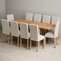 Extending Thetford 150cm Solid Oak Table with 10 Natural Isabella Chairs