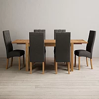 Thetford 150cm Oak Dining Table with Thetford 45cm Oak Extensions with 10 Grey Maya Chairs