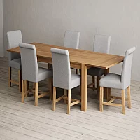 Thetford 150cm Oak Dining Table with Thetford 45cm Oak Extensions with 6 Blue Braced Chairs