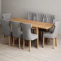 Extending Thetford 150cm Solid Oak Table with 8 Grey Clara Chairs