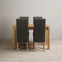 Thetford 150cm Oak Dining Table with 6 Grey Maya Chairs