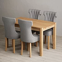 Thetford 150cm Oak Dining Table with 6 Grey Clara Chairs