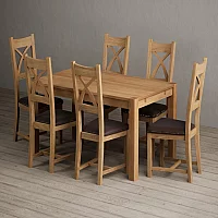 Thetford 150cm Solid Oak Dining Table with 6 Brown Natural Solid Oak Chairs