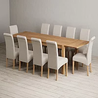 Extending Thetford 180cm Solid Oak Dining Table with 10 Natural Scroll Back Chairs