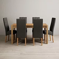 Thetford 180cm Oak Dining Table with 6 Grey Maya Chairs