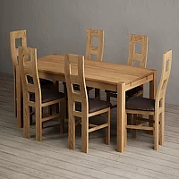 Thetford 180cm Oak Dining Table with 6 Charcoal Grey Natural Chairs