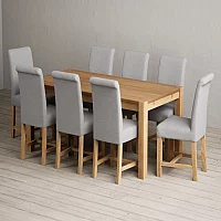Thetford 180cm Oak Dining Table with 8 Grey Braced Chairs