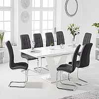 Extending Vittorio 160cm White High Gloss Dining Table with 10 Grey Vigo Chairs