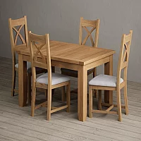 Extending Yateley 130cm Solid Oak Dining Table with 4 Charcoal Grey Natural Solid Oak Chairs