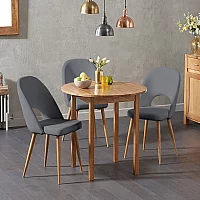 Extending York 90cm Solid Oak Dining Table with 2 Grey Hudson Chairs