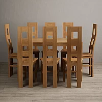 York 150cm Solid Oak Dining Table with 8 Linen Natural Chairs