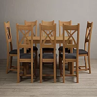 York 150cm Solid Oak Dining Table with 6 Blue Natural Solid Oak Chairs