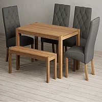 York 120cm Solid Oak Dining Table with 2 Grey Maya Chairs with 2 Oak Benches