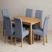 York 120cm Solid Oak Dining Table with 4 Grey Scroll Back Chairs