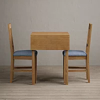 Extending York 70cm Solid Oak Dining Table with 2 Blue York Chairs
