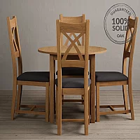 Extending York 90cm Solid Oak Dining Table with 2 Charcoal Grey Natural Solid Oak Chairs