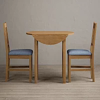 Extending York 90cm Solid Oak Dining Table with 2 Blue York Chairs