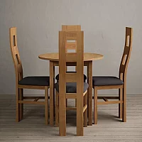 Extending York 90cm Solid Oak Dining Table with 2 Charcoal Grey Natural Chairs