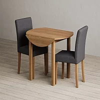 Extending York 90cm Solid Oak Dining Table with 4 Charcoal Lila Chairs