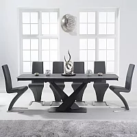 Extending Jacob 180cm Grey Stone Dining Table with 10 Black Aldo Chairs