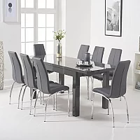 Extending Seattle 160cm Dark Grey High Gloss Dining Table with 6 Black Marco Chairs