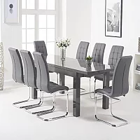 Extending Seattle 160cm Dark Grey High Gloss Dining Table with 6 Grey Vigo Chairs