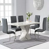 Aaron 160cm Marble White Dining Table with 4 Black Austin Chairs