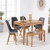 York 120cm Solid Oak Dining Table with 2 Grey Orson Chairs with 1 Oak Bench
