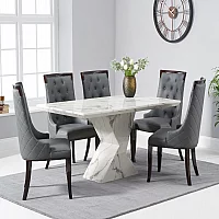 Aaron 160cm Marble White Dining Table with 4 Grey Francesca Chairs